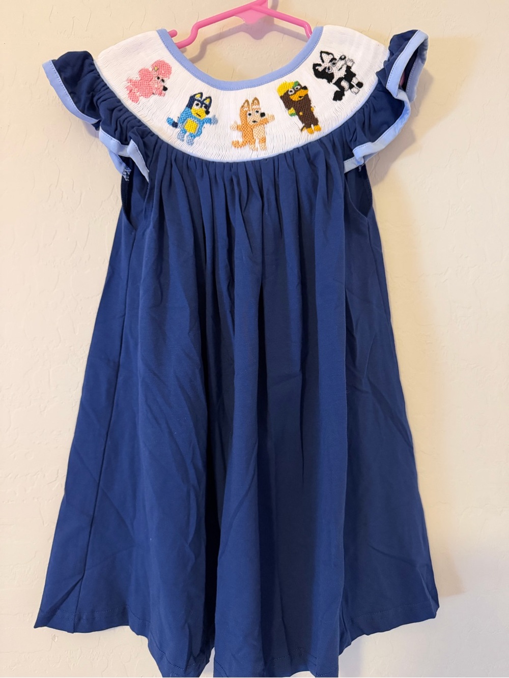 Source Unknown Navy Dress with White Smocked bluey
